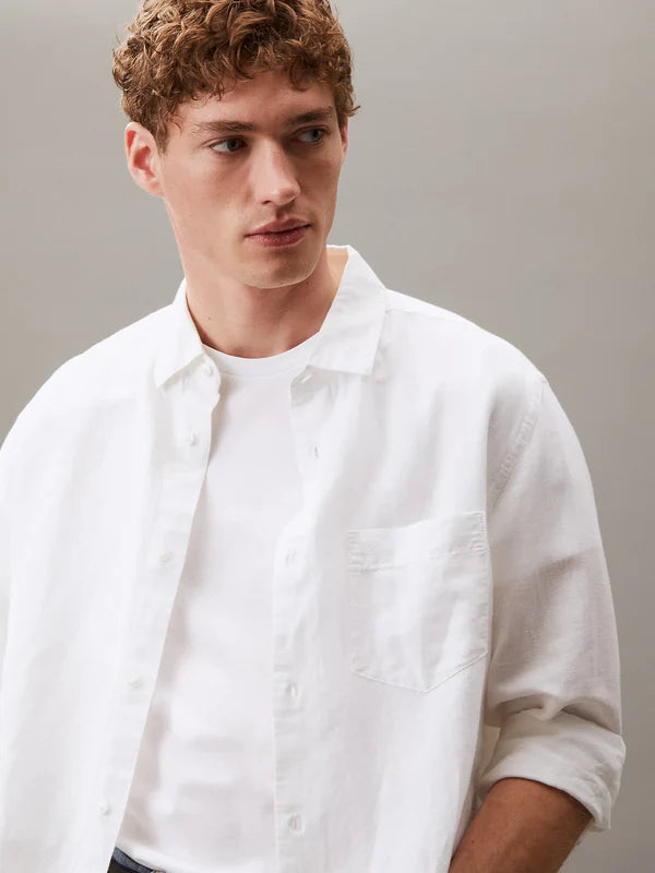 LINEN COTTON REGULAR S/S SHIRT, BRLLIANT WHITE