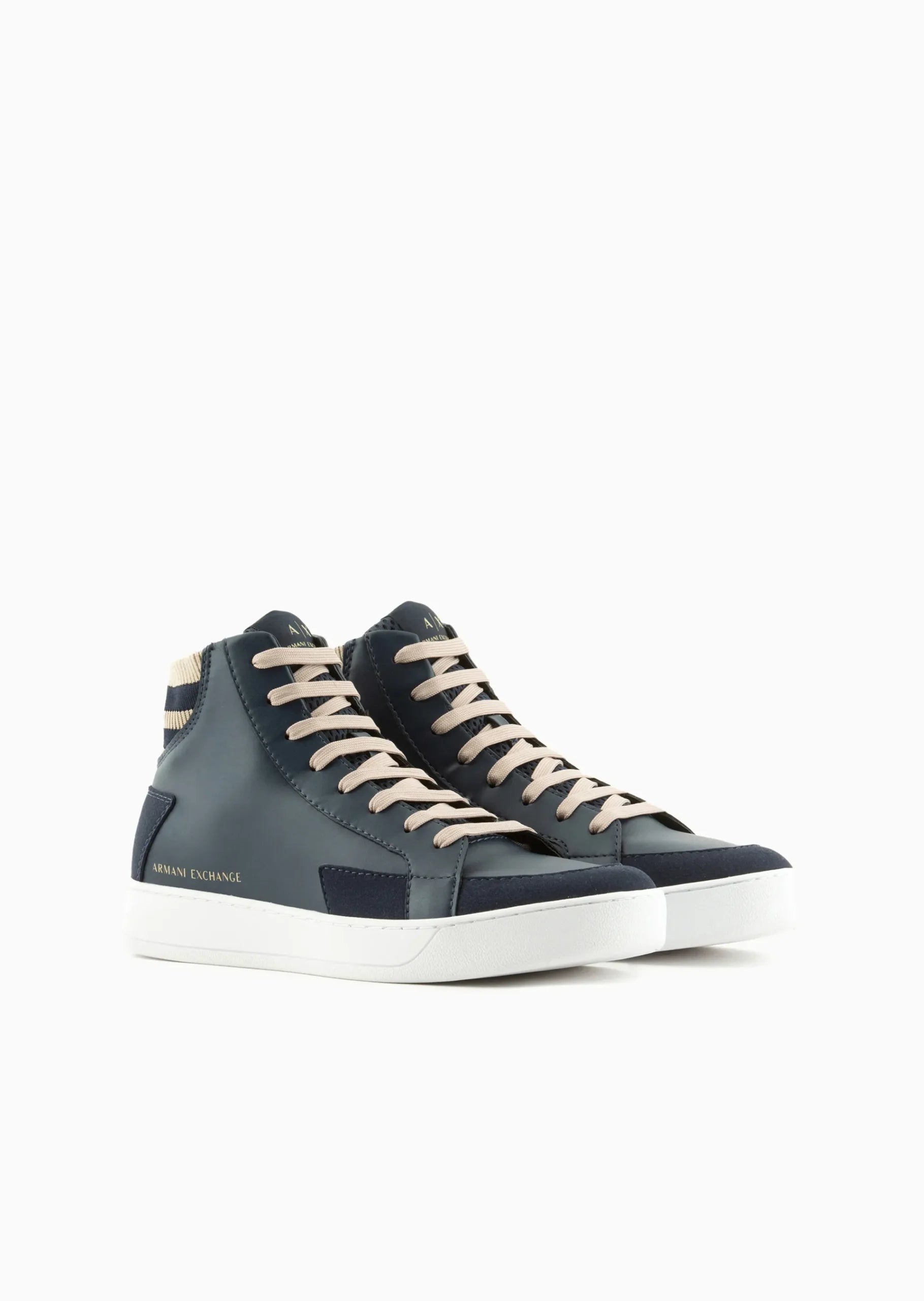 Faux Leather High Top Sneaker (Navy/Cream)