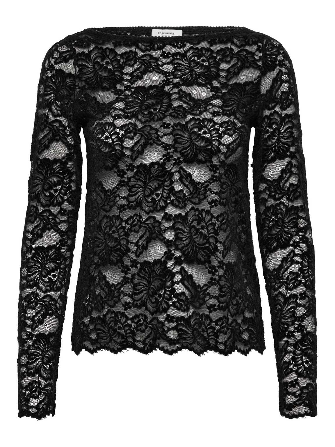 DANIA LACE LS BOATNECK BLOUSE, BLACK