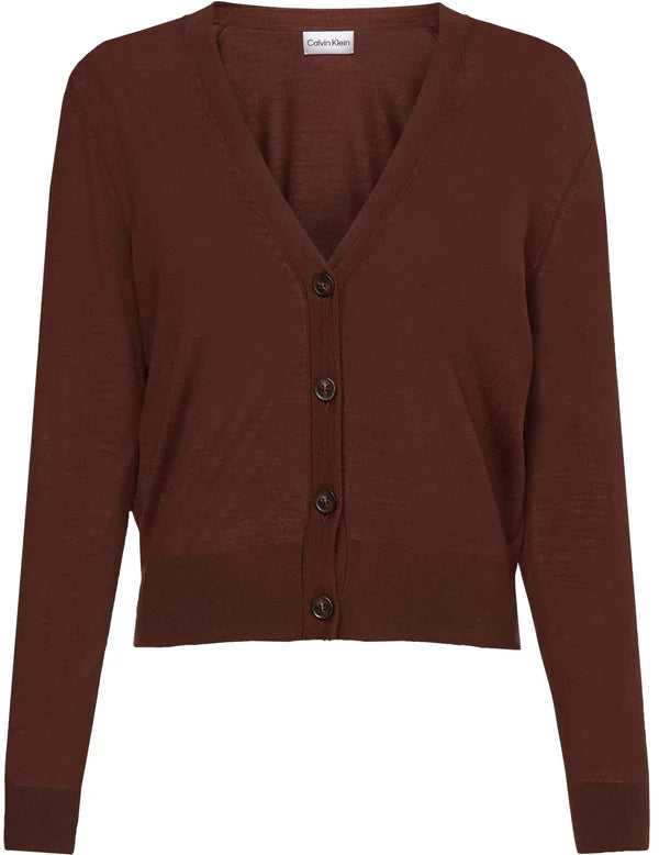 EXTRA FINE WOOL CARDIGAN, DARK CHESTNUT