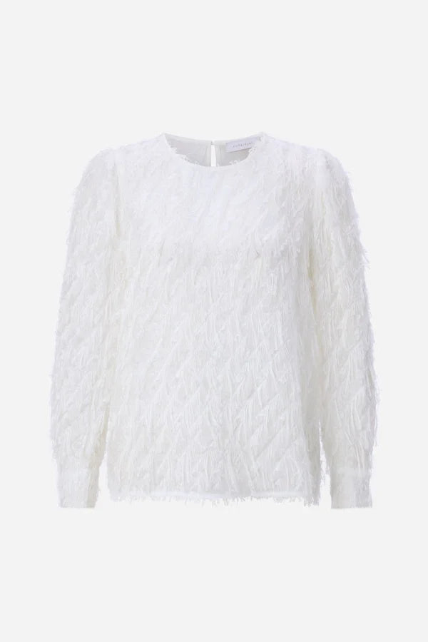 CHIFFON BLOUSE W/FRINGE, WHITE