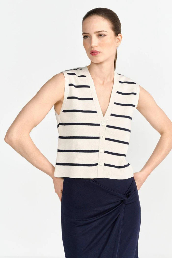 Striped Knit Vest, Pearl White