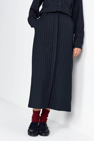 Pinstripe Midiskirt, Midnight Blue