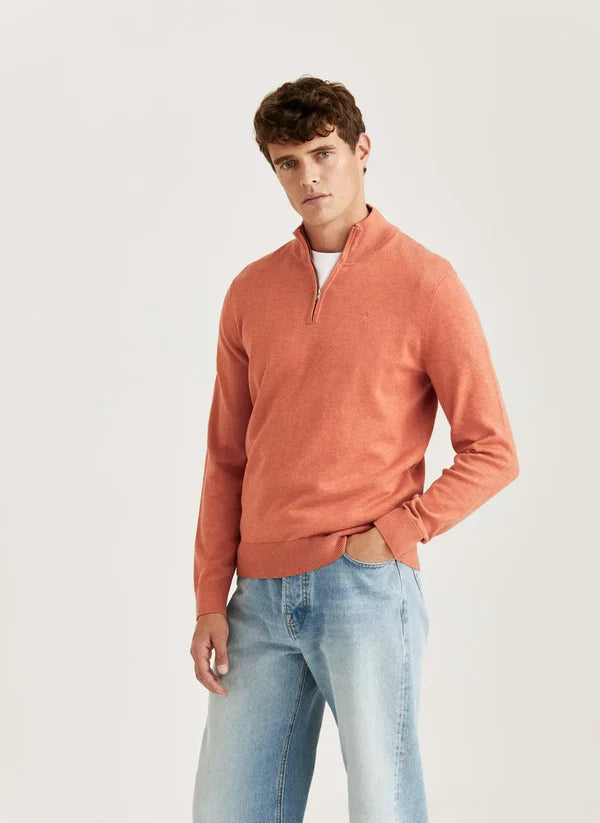 RILEY HALF ZIP KNIT, ORANGE