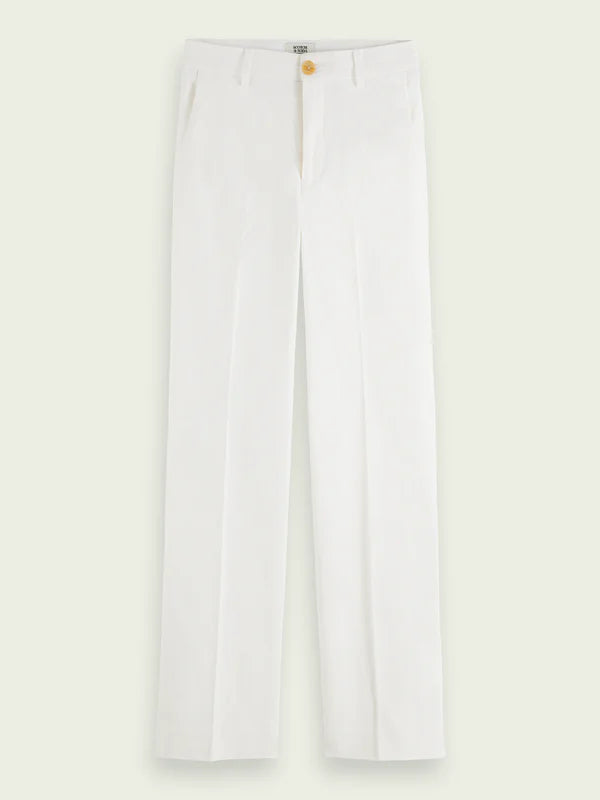 EDIE HIGH RISE WIDE LEG LINEN TROUSERS, WHITE
