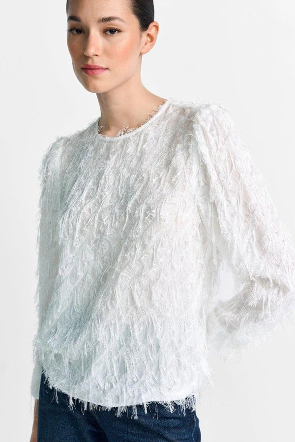 CHIFFON BLOUSE W/FRINGE, WHITE