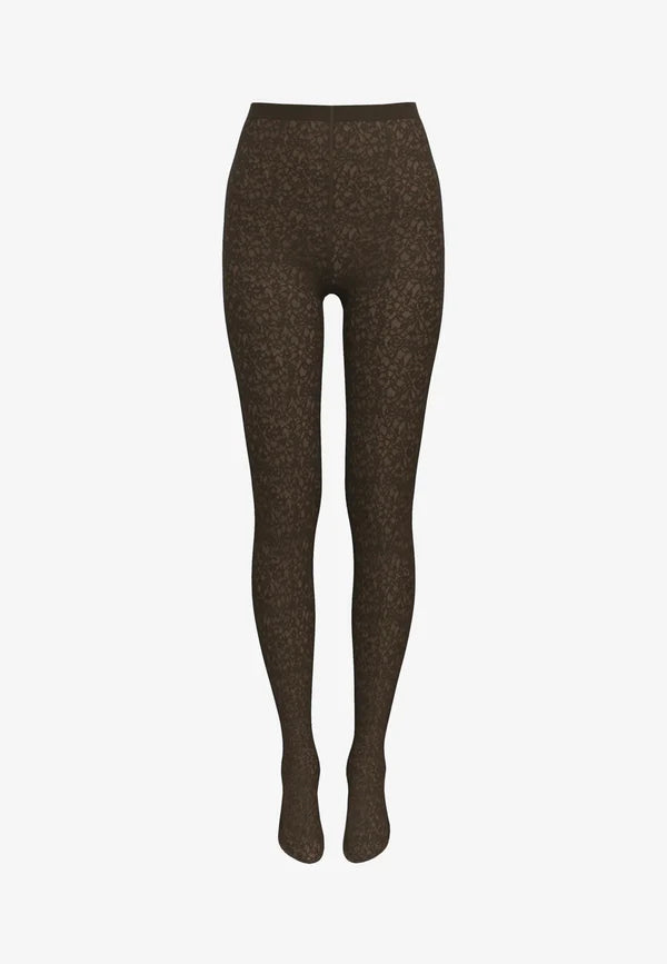 FLORAL JACQUARD TIGHTS, UMBER