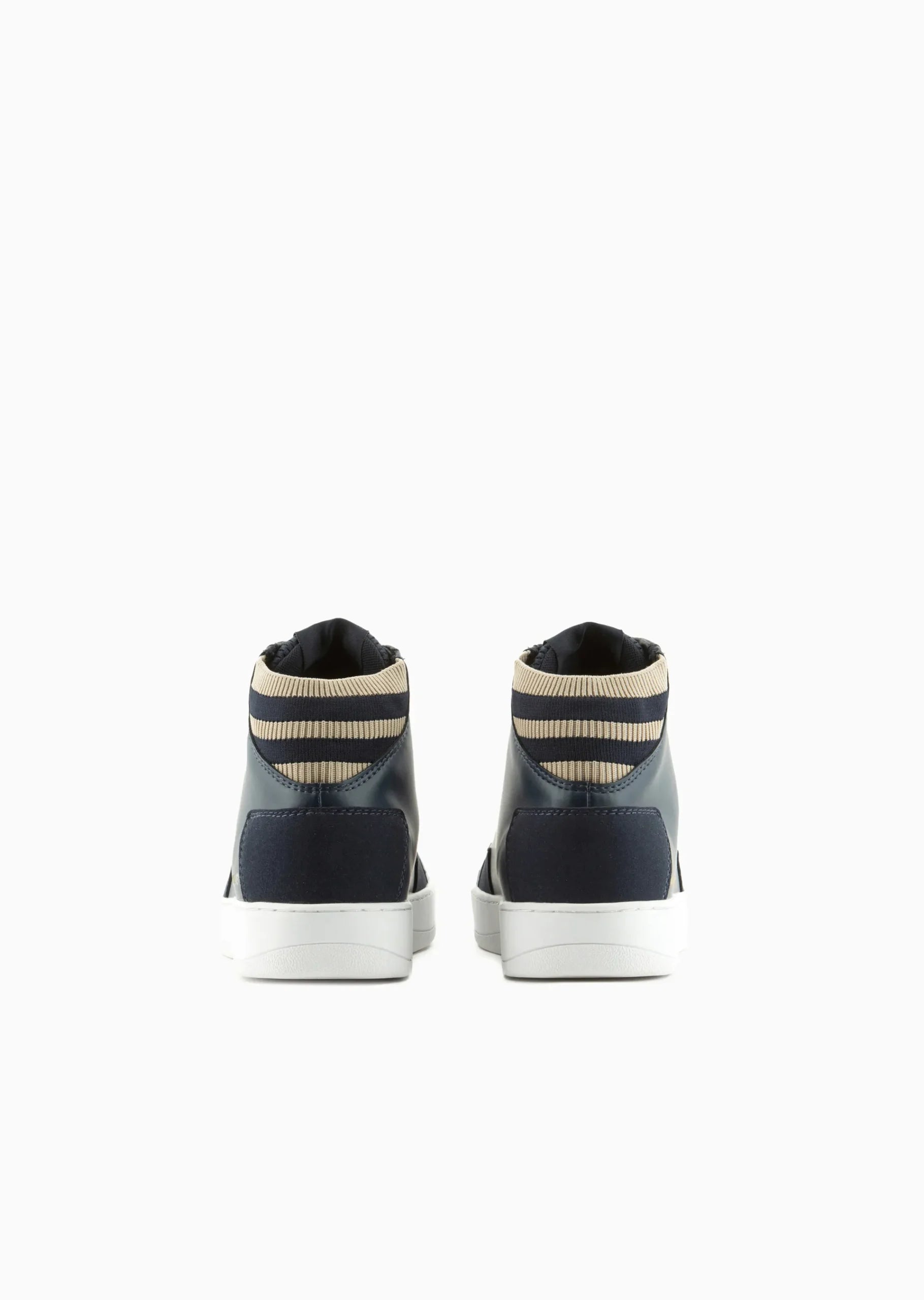 Faux Leather High Top Sneaker (Navy/Cream)