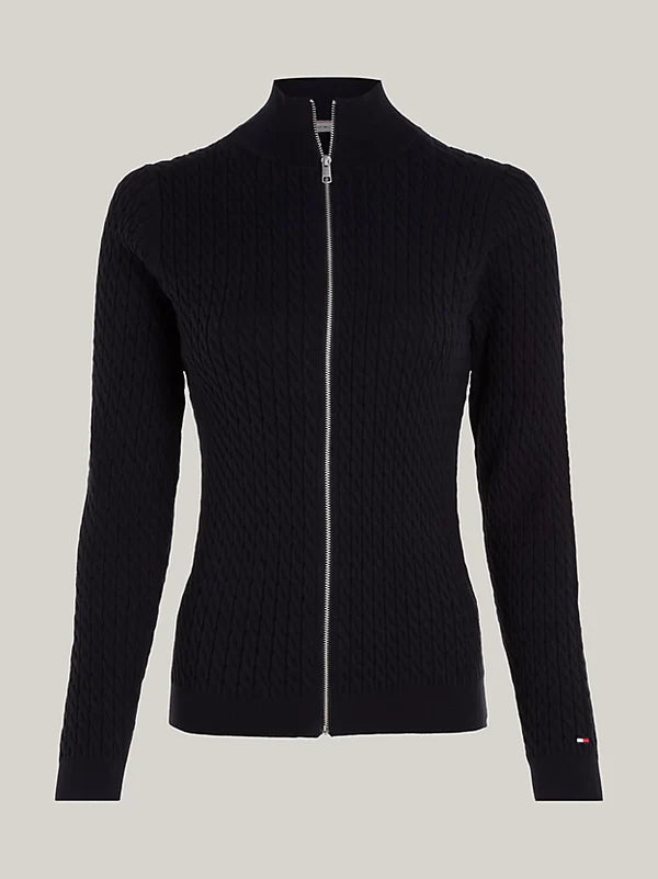 SKINNY CABLE ZIP CARDIGAN, DESERT SKY