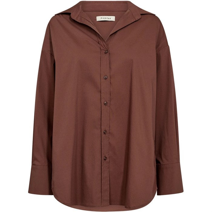 NYLA POPLIN SHIRT, WARM BROWN