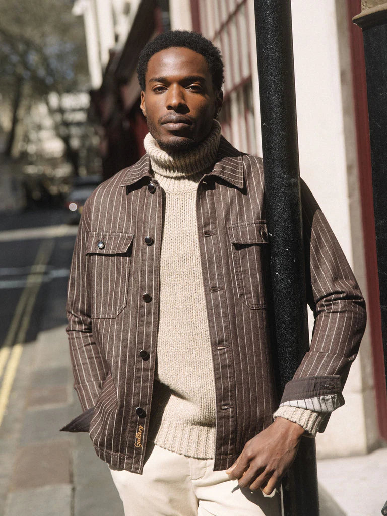 MATTEO STRIPED OVERSHIRT, CHOCOLATE BROWN