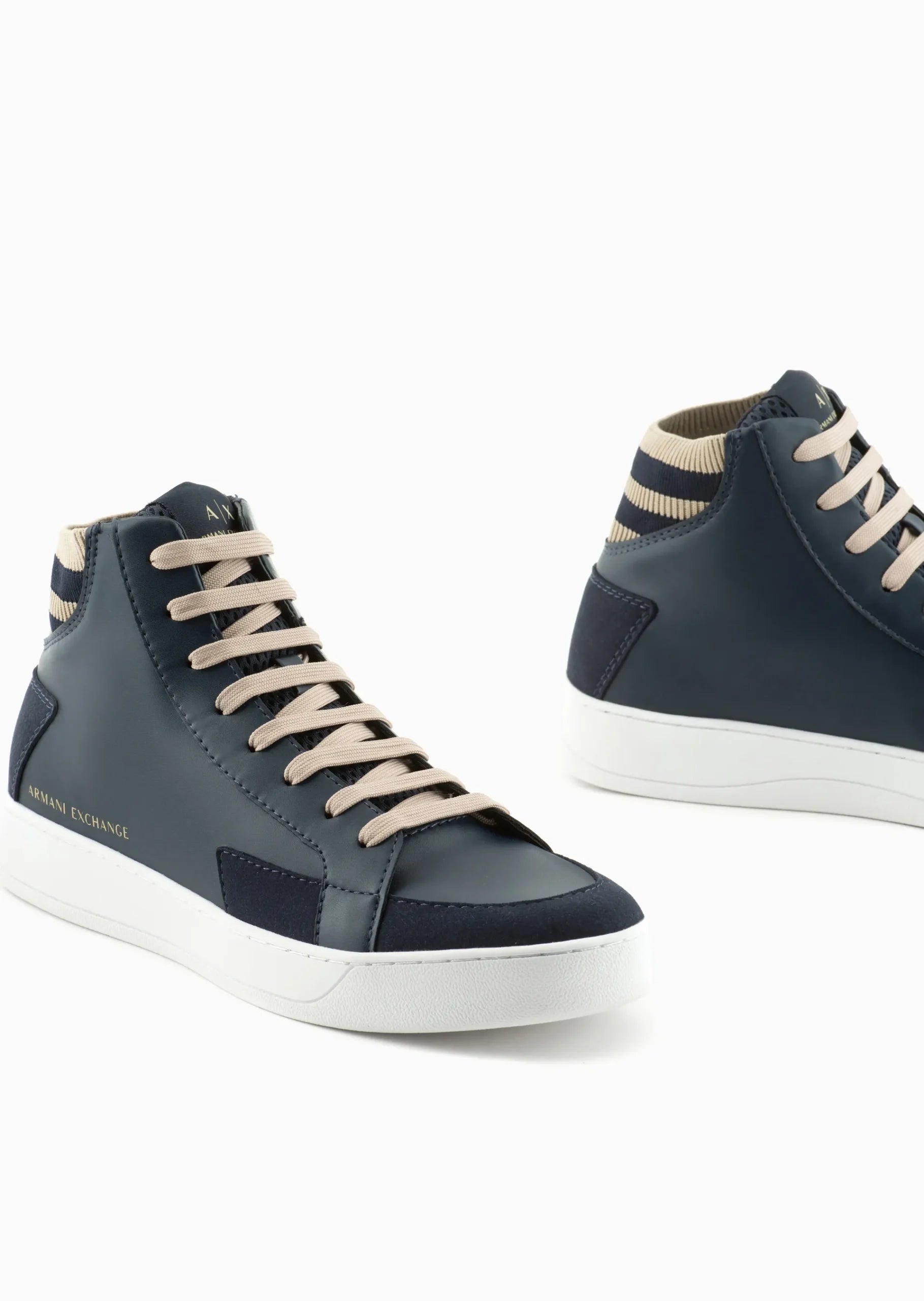 Faux Leather High Top Sneaker (Navy/Cream)