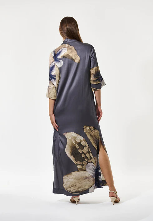 HELGA KIMONO DRESS, BELLADONNA STEEL