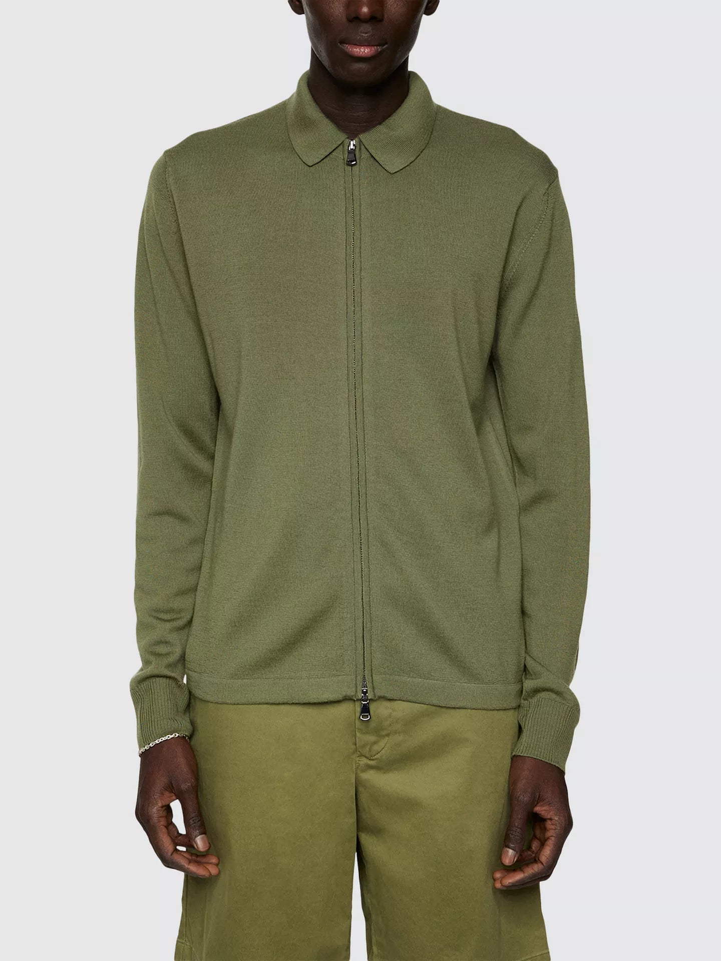 Kaleb Light Merino Cardigan, Olivine