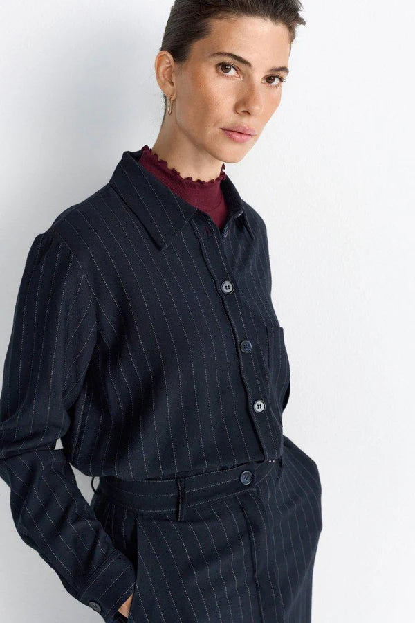 Pinstripe Blouse, Midnight Blue