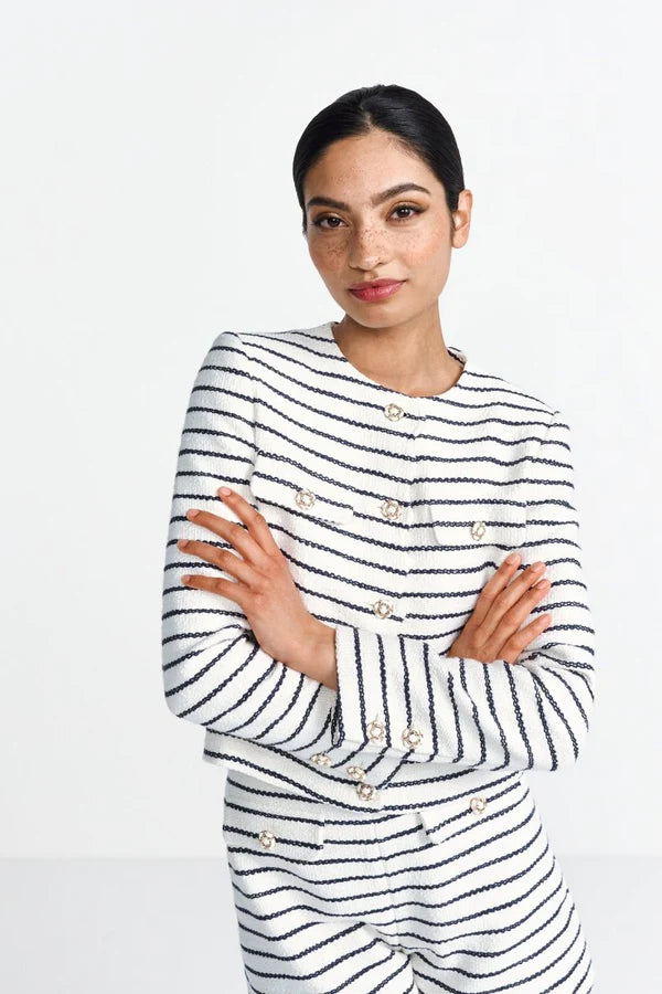 Boxy Jacket w/ Scalloped Edges, Pearl White