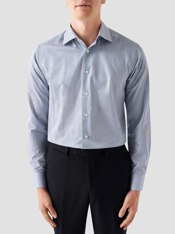 FINE STRIPE SIGNATURE TWILL SHIRT, CONTEMP, MID BLUE