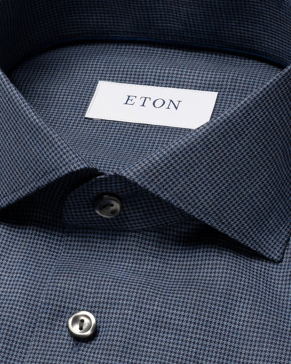 HOUNDSTOOTH WRINKLE FREE FLANNEL SHIRT, SLIM, DARK BLUE