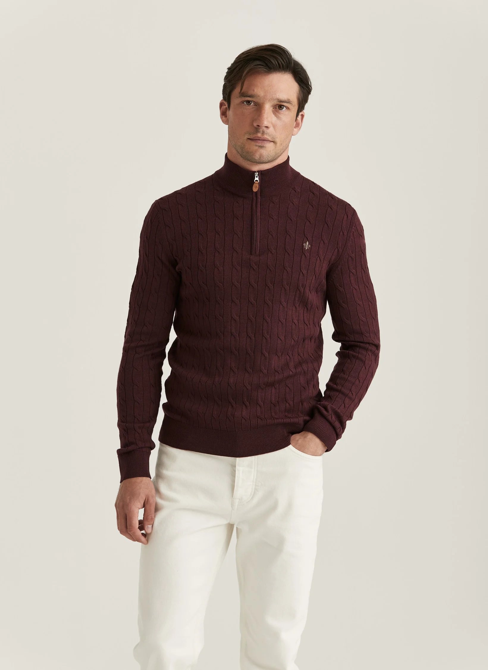 Merino Cable John Zip, Wine Red