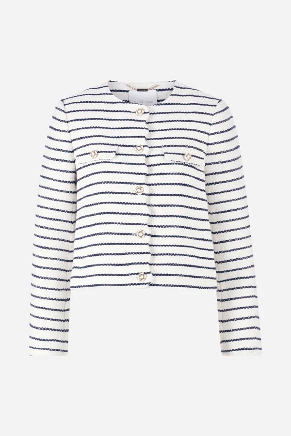 Boxy Jacket w/ Scalloped Edges, Pearl White