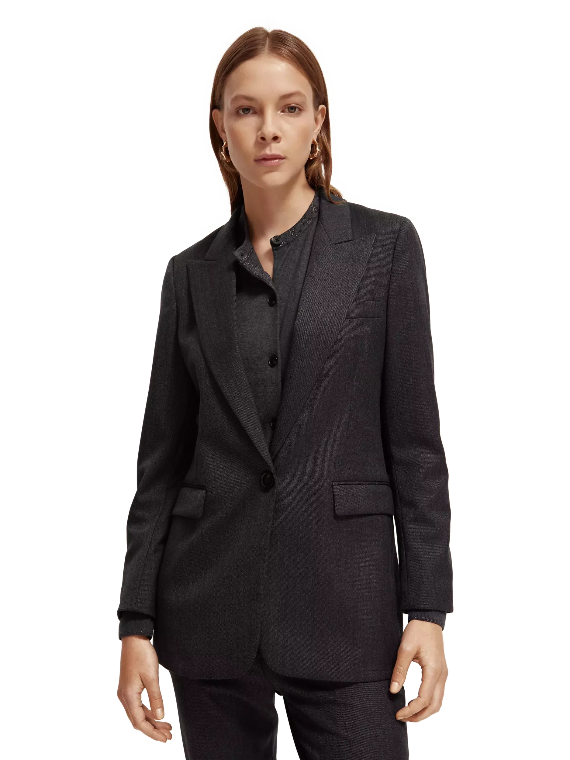 Twill Wool Blend Single Breasted Blazer (charcoal)