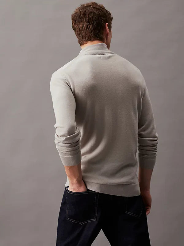 MERINO RWS QUARTER ZIP JUMPER, LONDON FOG