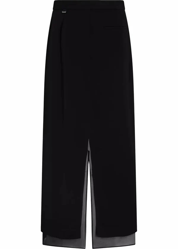 SHEER PANEL LAYER ANKLE SKIRT, BLACK
