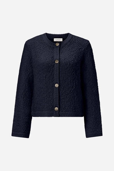 BOUCLÉ CREW NECK CARDIGAN, MIDNIGHT BLUE