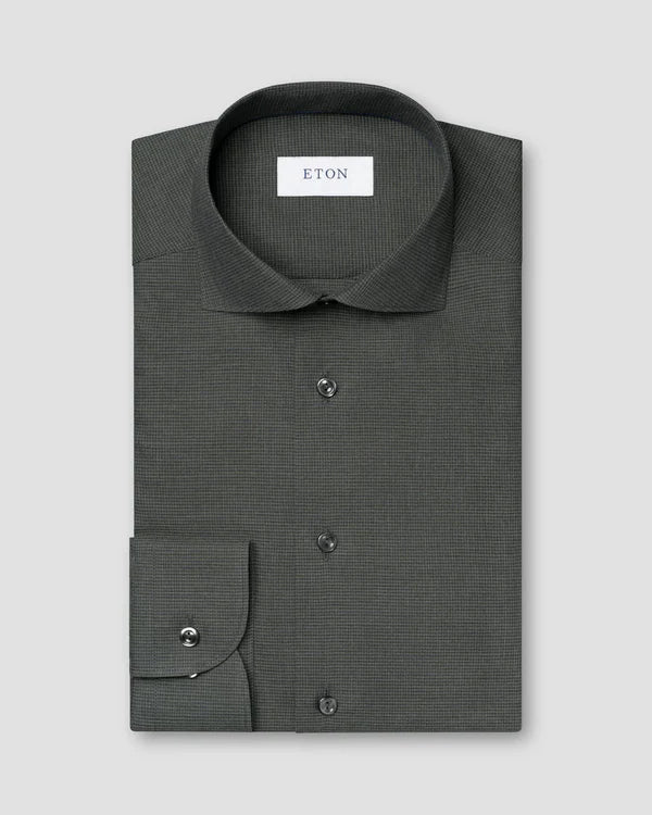 HOUNDSTOOTH WRINKLE FREE FLANNEL SHIRT, SLIM, DARK GREEN