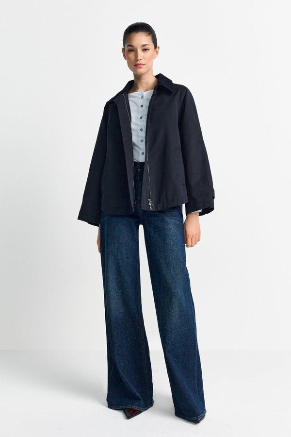 TRENCH JACKET W/CORDUROY COLLAR, MIDNIGHT BLUE