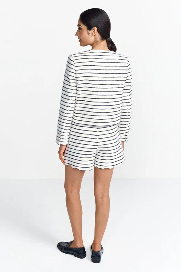 Boxy Jacket w/ Scalloped Edges, Pearl White