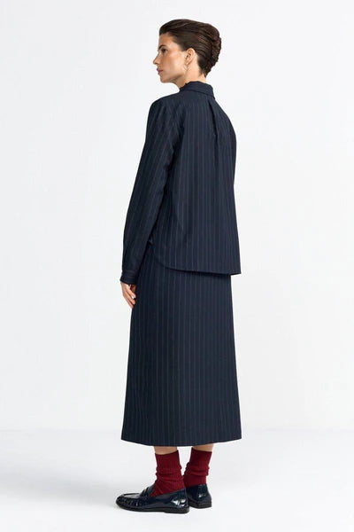 Pinstripe Blouse, Midnight Blue