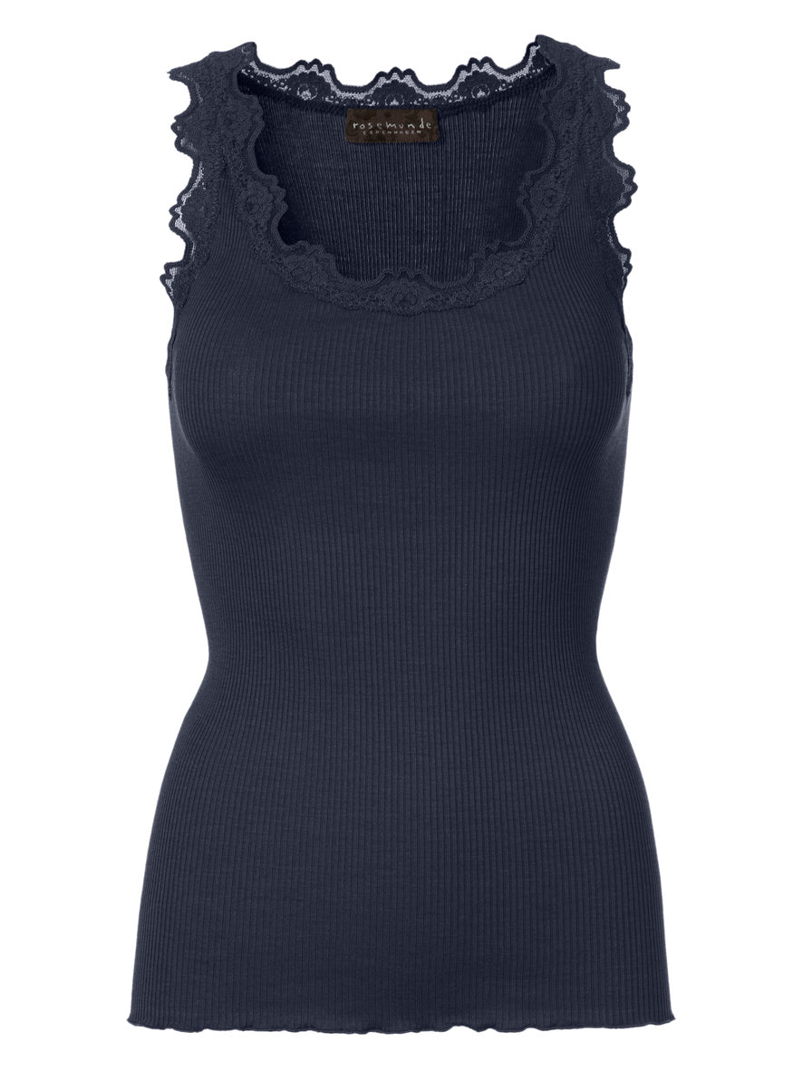 Silk Top w/lace (navy)
