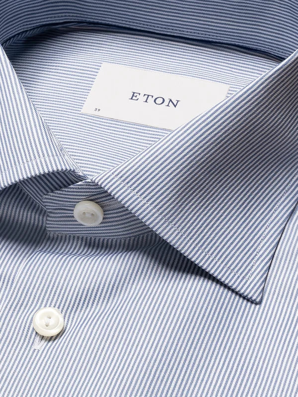 FINE STRIPE SIGNATURE TWILL SHIRT, CONTEMP, MID BLUE