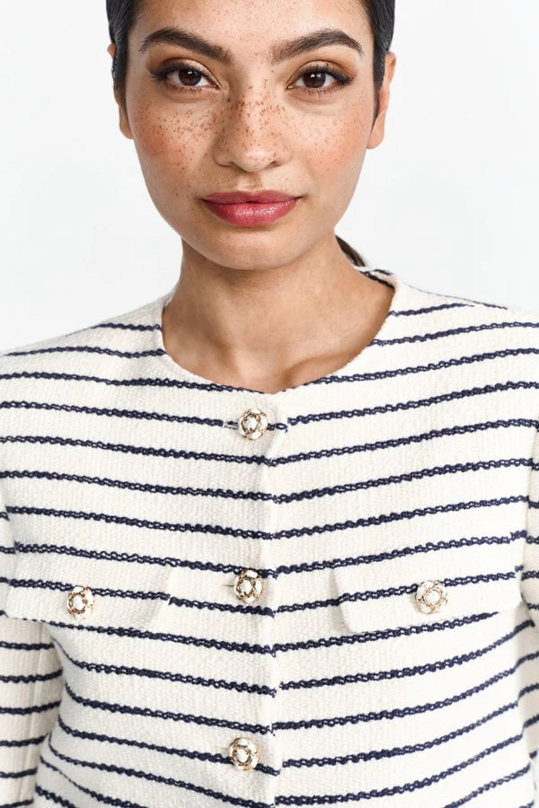 Boxy Jacket w/ Scalloped Edges, Pearl White