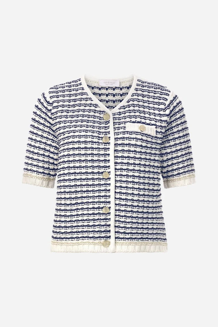 Boxy Striped Structure Cardigan, Pearl White