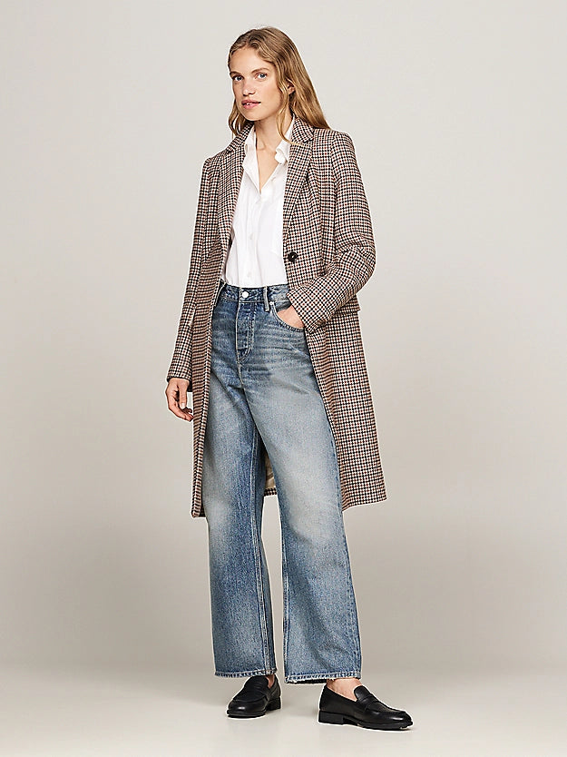 Wool Blend Classic Coat, Casual Woven Check