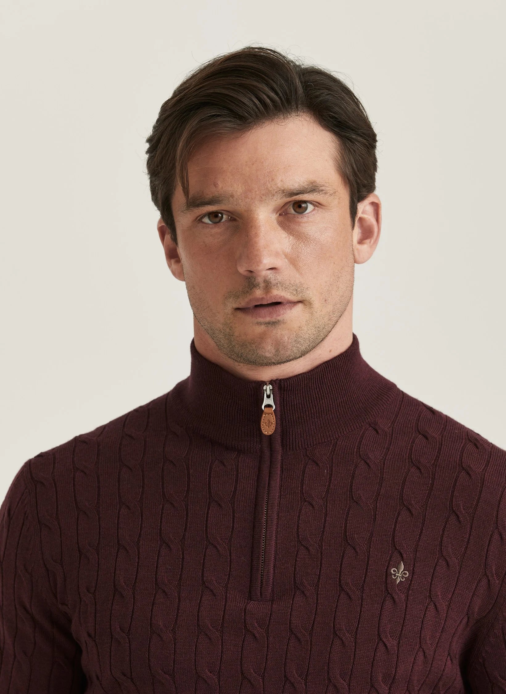 Merino Cable John Zip, Wine Red