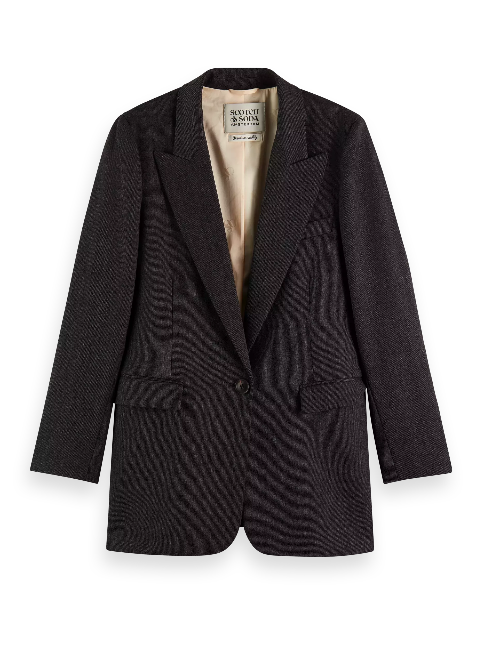 Twill Wool Blend Single Breasted Blazer (charcoal)