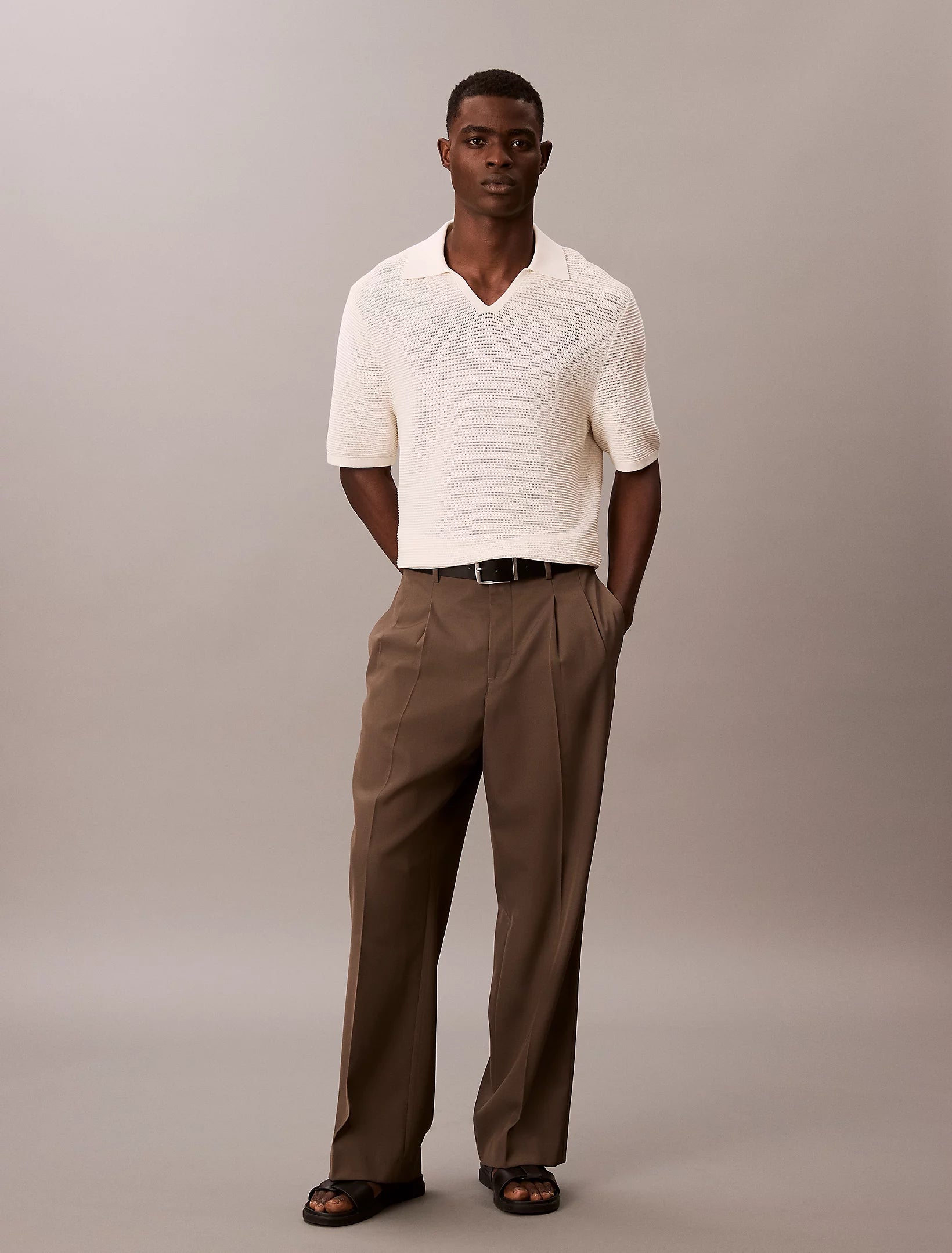 SS SNOWY TECH KNIT JOHNNY COLLAR, Tofu