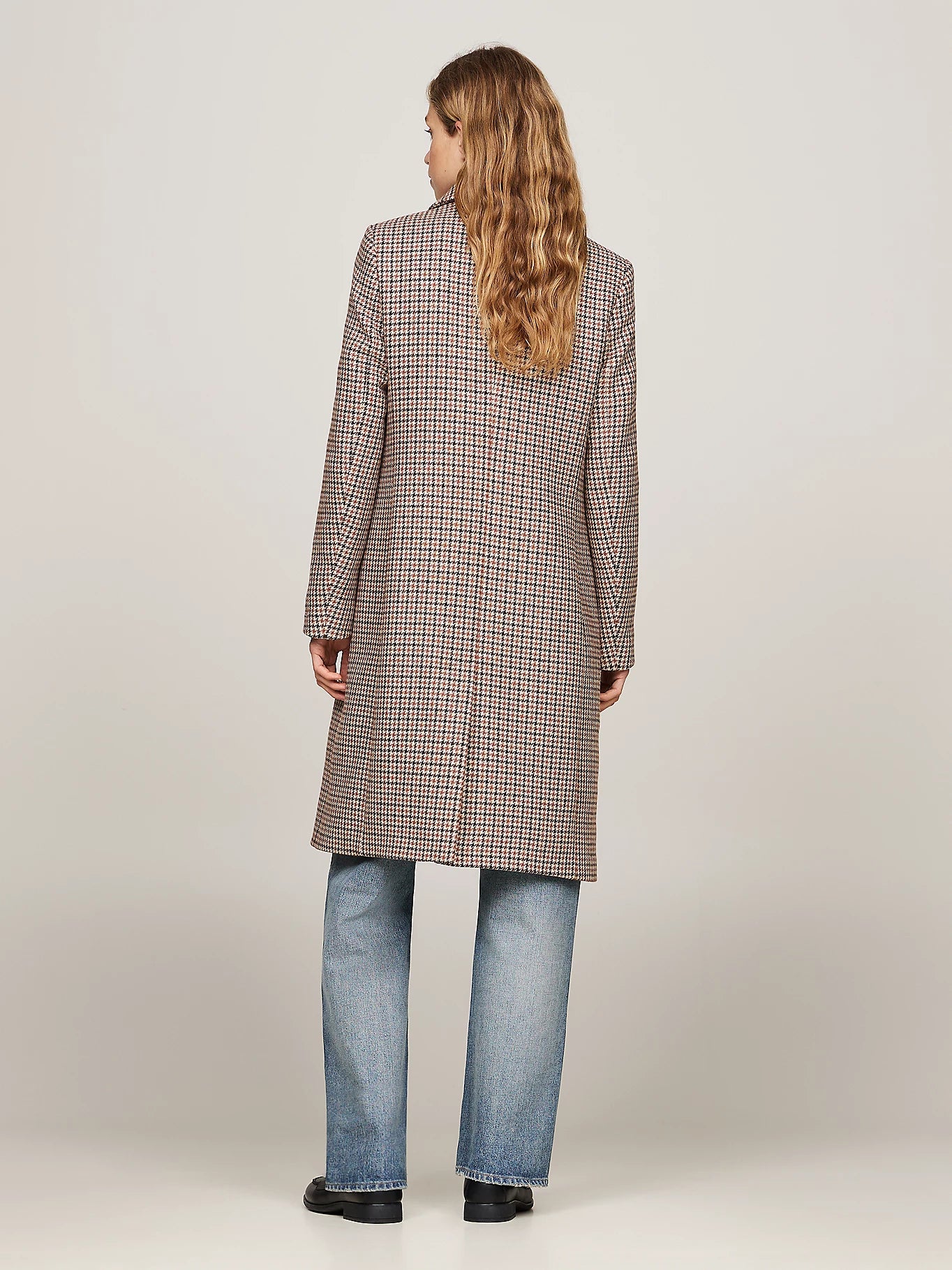 Wool Blend Classic Coat, Casual Woven Check