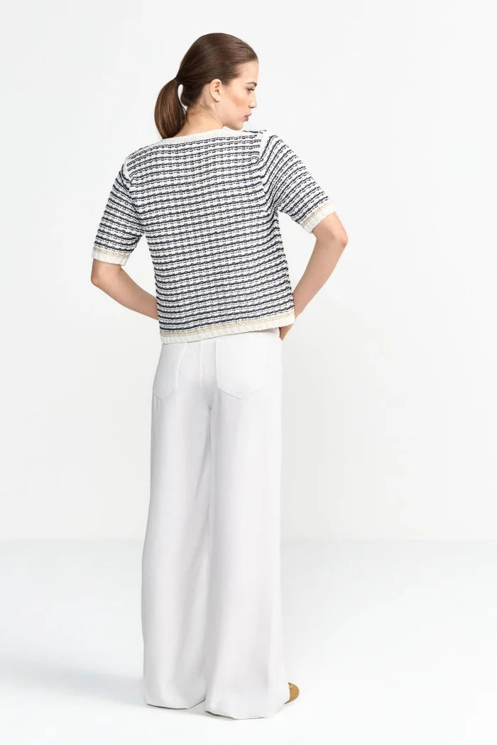 Boxy Striped Structure Cardigan, Pearl White