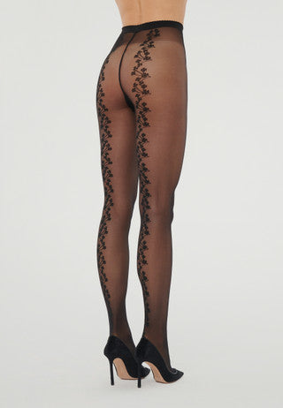 Floral tights, black/black