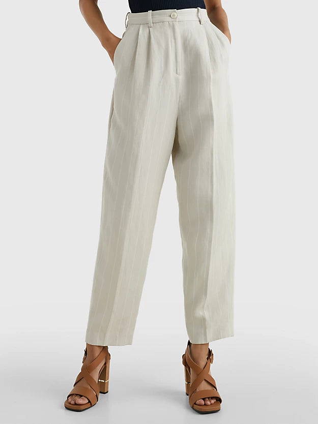 Pinstripe striped pants, weathered white