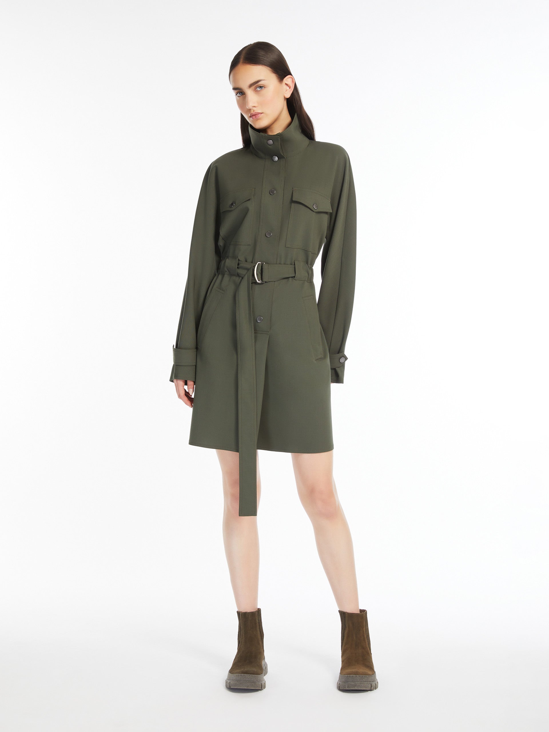 Brioso Wool Gabardine Dress, Green