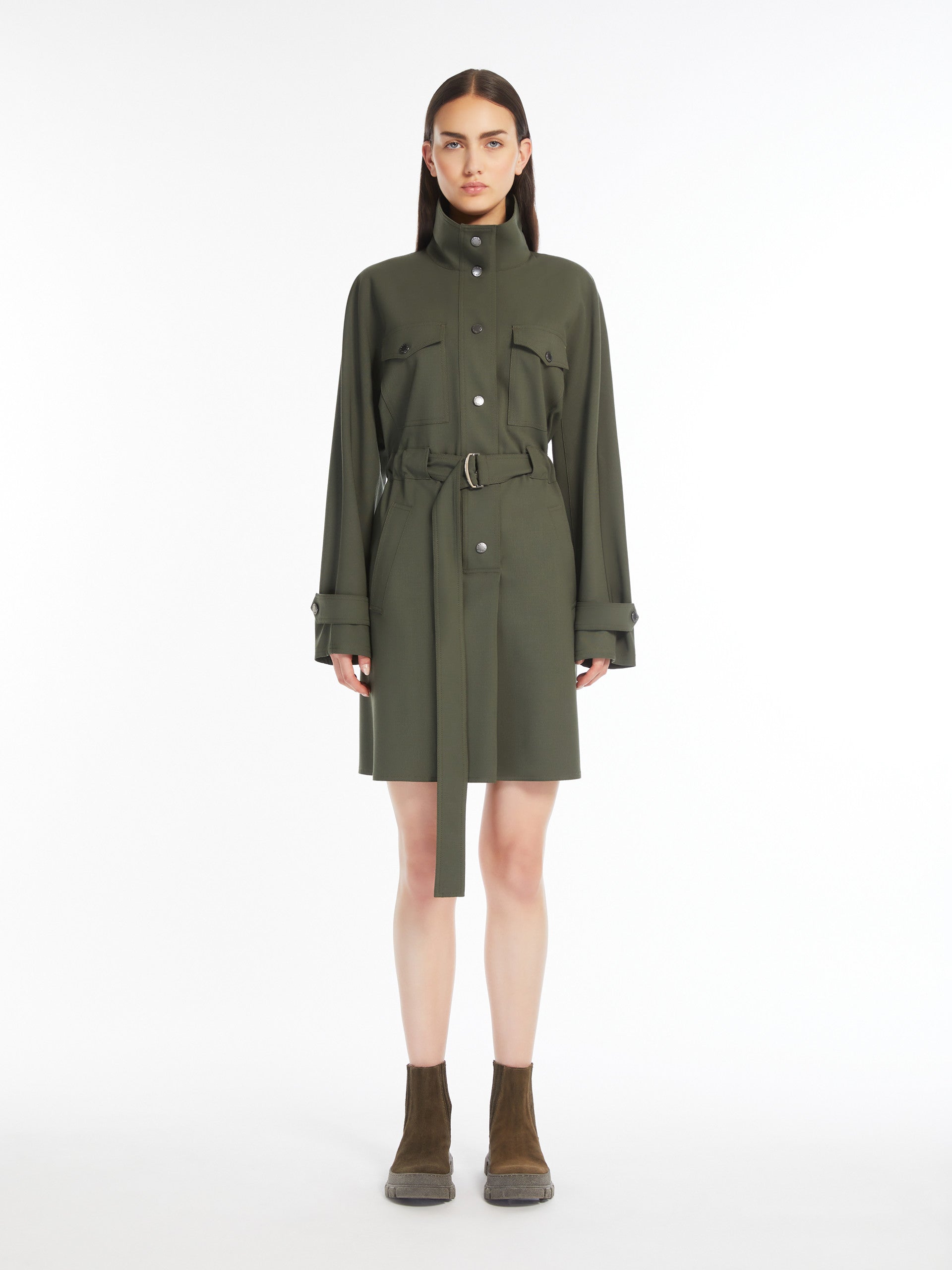 Brioso Wool Gabardine Dress, Green