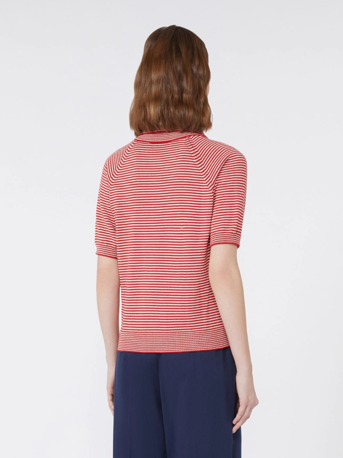 JUNIOR KNIT POLO, RED STRIPED