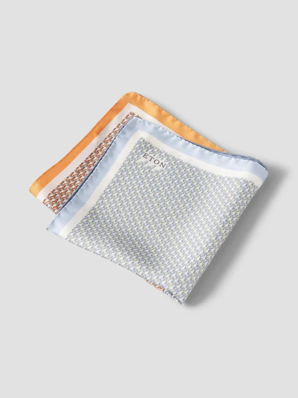 MOTIF SILK POCKET SQUARE, MID BLUE
