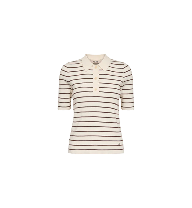 CALIZ STRIPE SS KNIT POLO, COFFEE QUARTZ