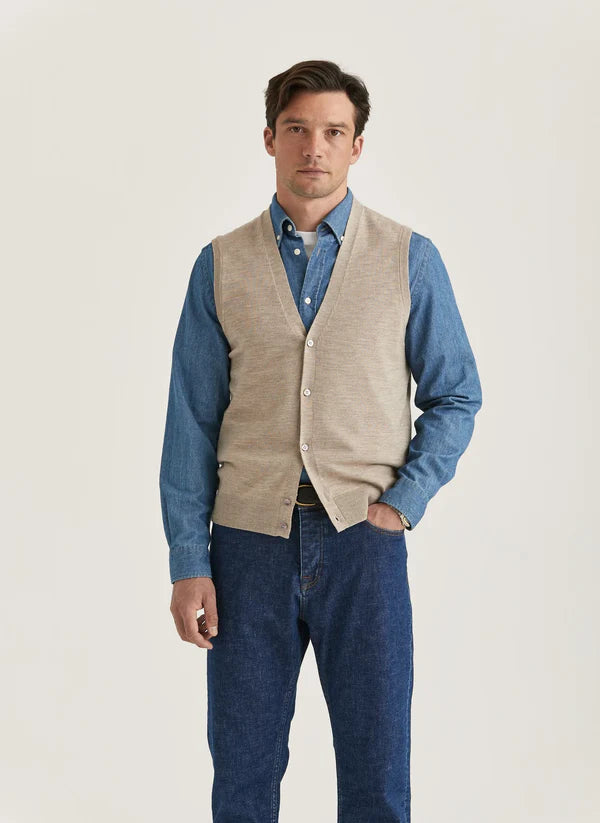 MERINO SLIPOVER VEST, KHAKI